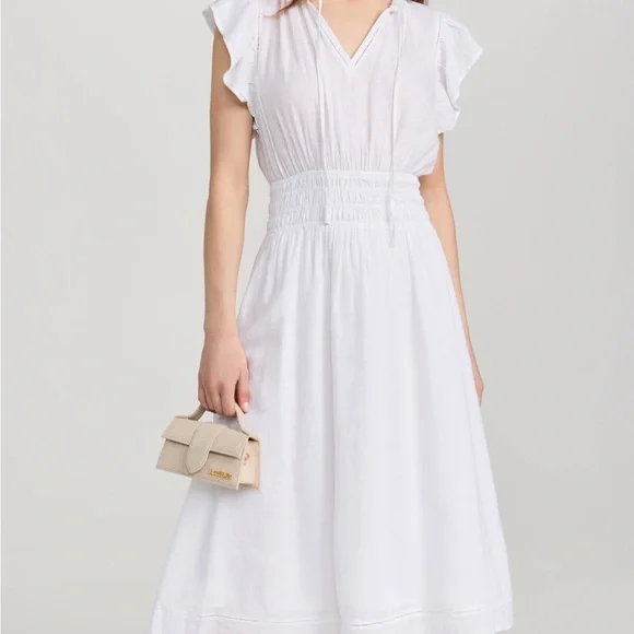 Rails | Dresses | Rails White Midi Dress With Flutter Sleeves And Vneck |  Poshmark